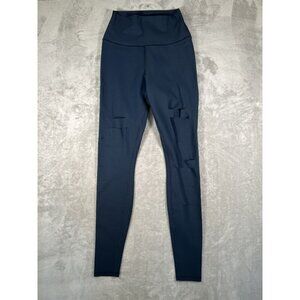 ALO‎ Yoga Warrior Leggings Womens High Waisted Ripped Navy Blue Size Small